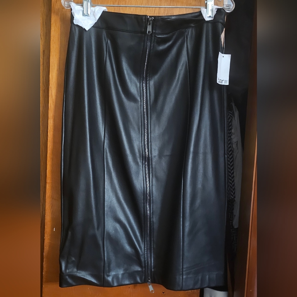 Bar III Black Faux Leather Pencil Skirt